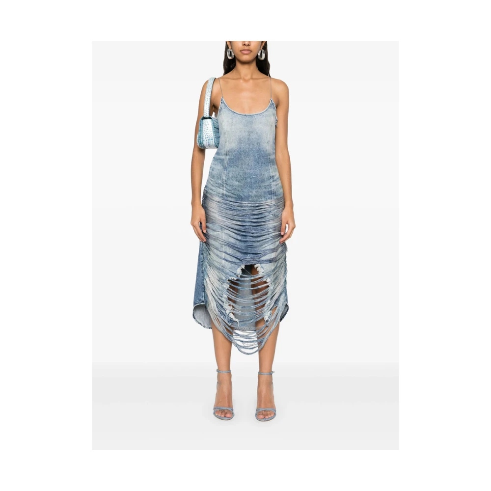 Diesel Blauwe Spaghetti Strap High-Low Jurk Blue Dames