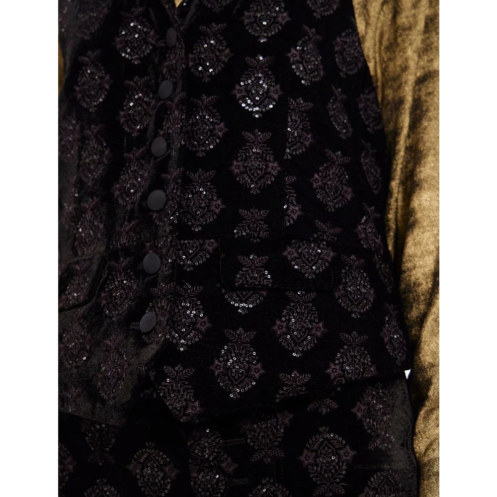 Ines De La Fressange Paris Zwart Fluweel Geborduurd Vest Black Dames