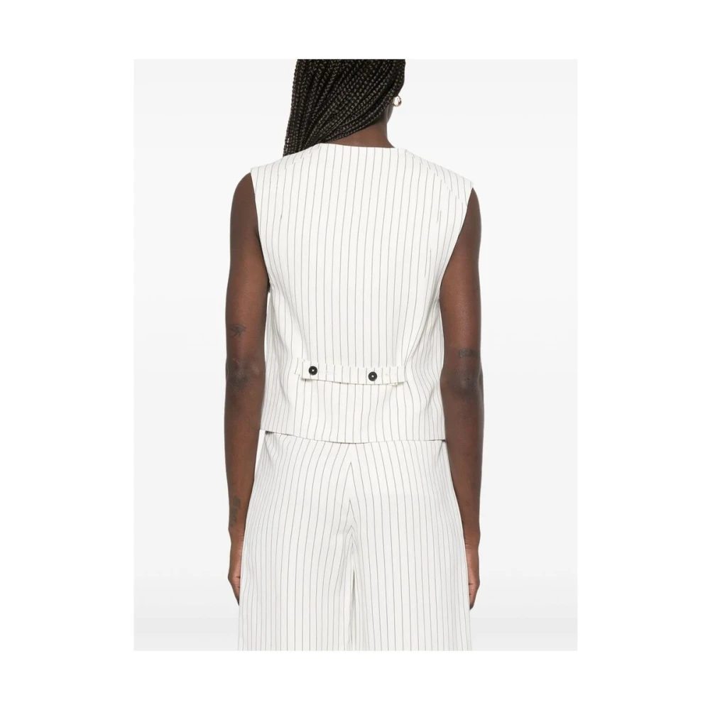 Loulou Studio Witte V-hals vest met zakken White Dames