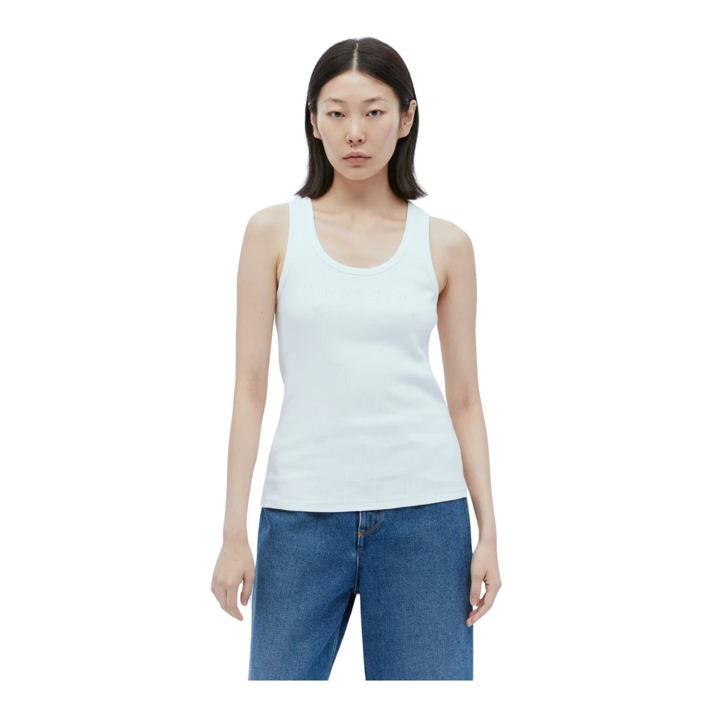 Moncler Women's White Logo Embroidery Tank Top - Sleeveless Tops - M - Tops