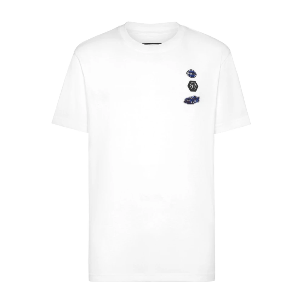 Philipp Plein Witte Auto's Racen Jersey T-Shirt White Heren