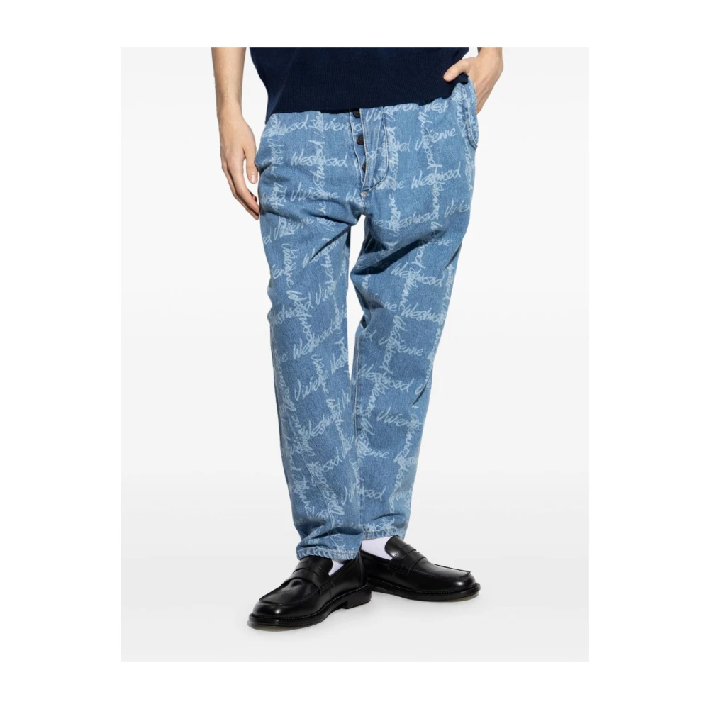 Vivienne Westwood Blauwe Logo Print Jeans Knoopsluiting Blue Heren
