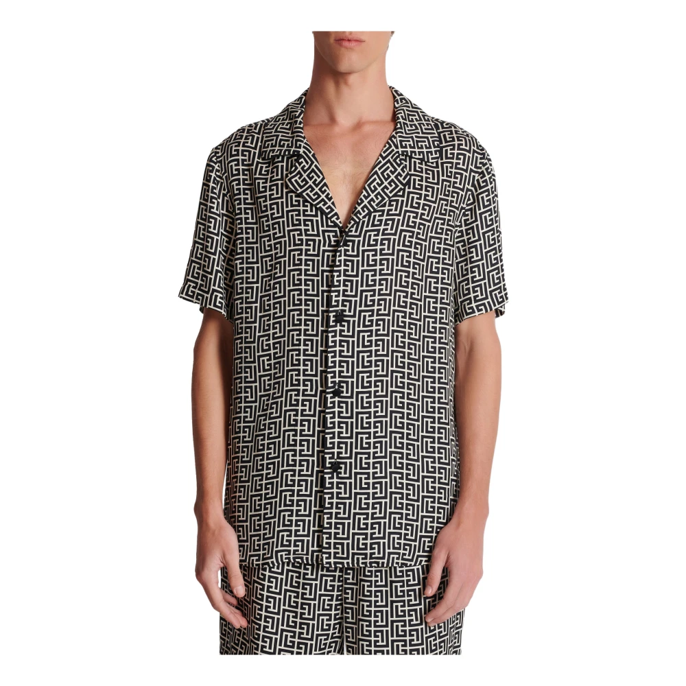 Balmain Overhemd met Mini Monogram Black Heren