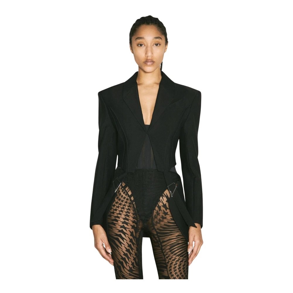 Mugler Damen Schwarz Taillierter Blazer Mit Schnallen Und Cut-Outs