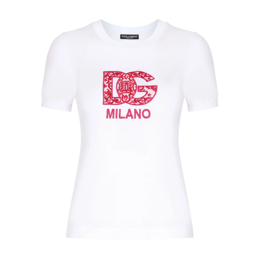 Dolce & Gabbana Witte Katoenen T-shirt met Geborduurd Logo White Dames