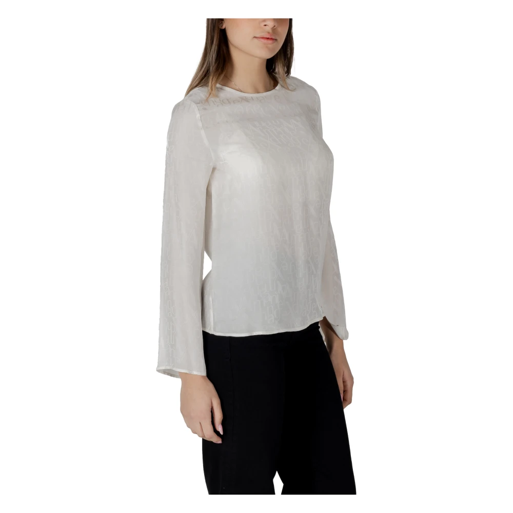 Armani Exchange Satijnen Blouse met All-over Logo Beige Dames