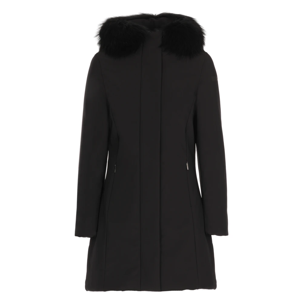 RRD Zwarte Gewatteerde Jas met Bont Capuchon Black Dames