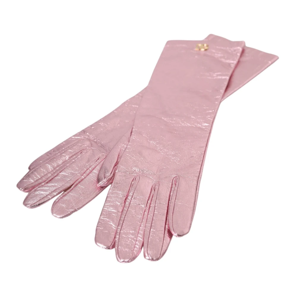 Dolce & Gabbana Roze Gelamineerde Logo Handschoenen Pink Dames