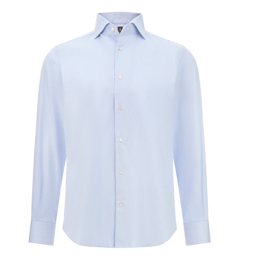 Boggi Milano Herren Blau Regular Fit Gestreiftes Baumwollhemd
