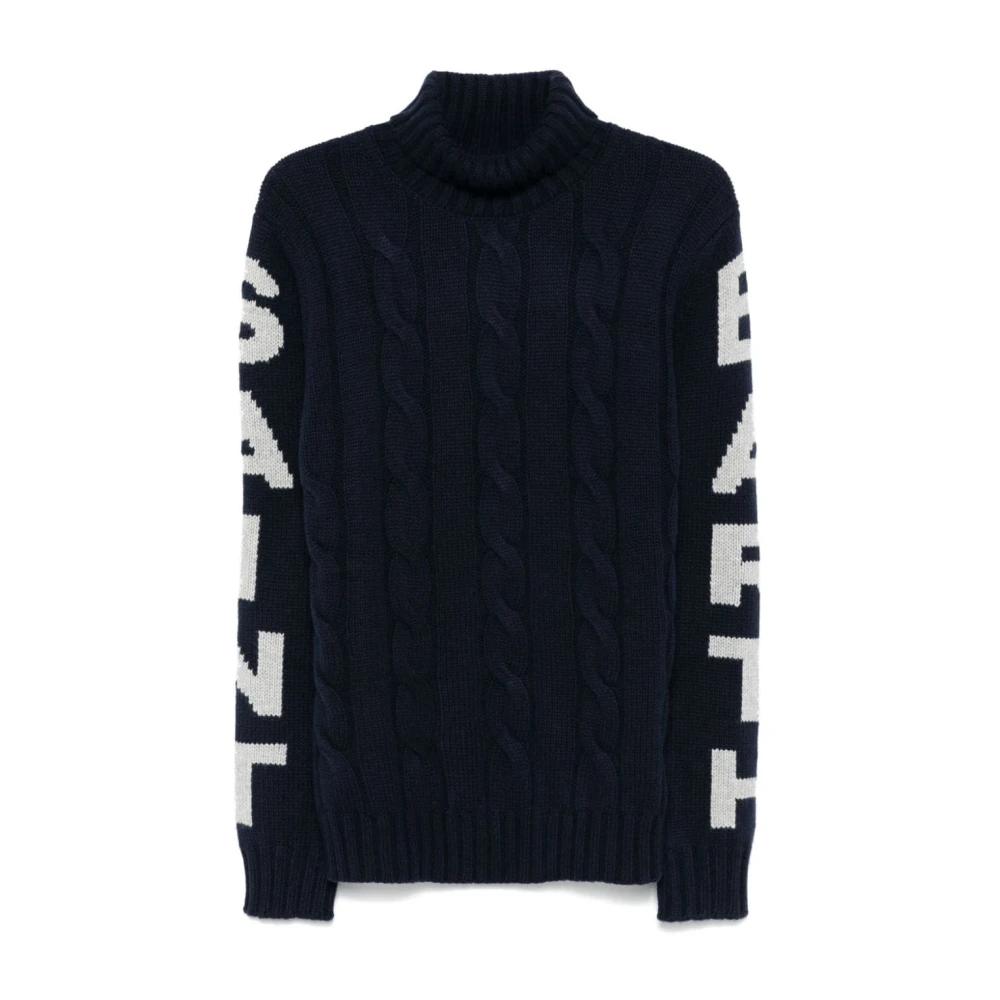 MC2 Saint Barth Navy Blue Kabeltrui Sweater Blue Heren