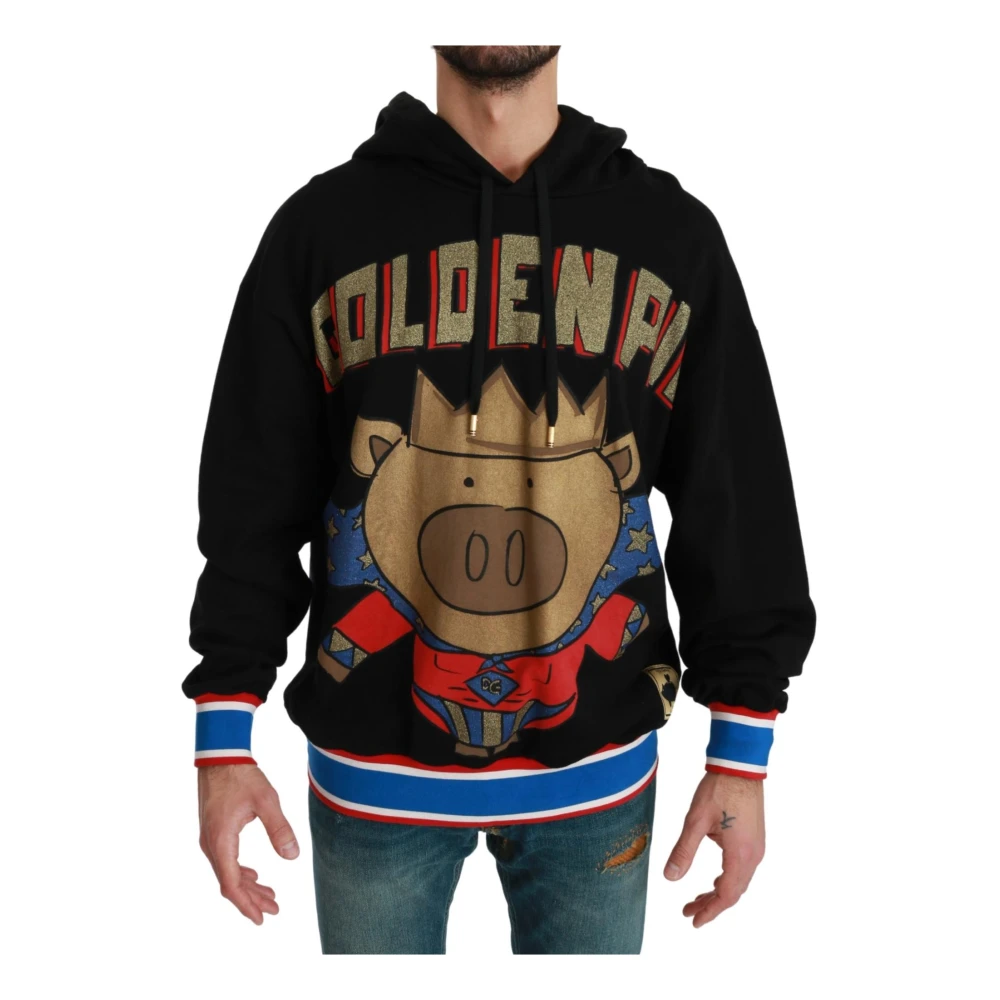 Dolce & Gabbana Men's Black Hoodies, Xs, Hooded Jumper Pig