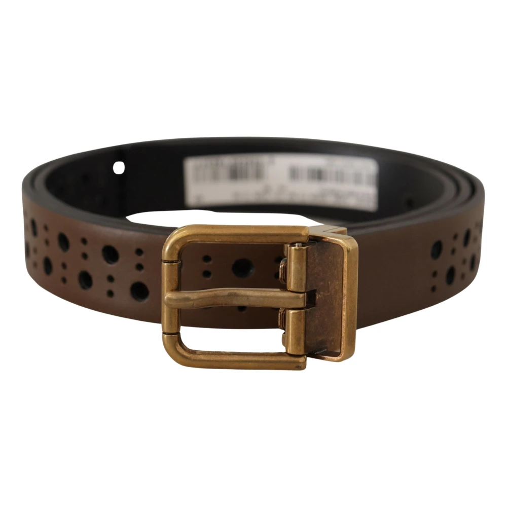 Dolce & Gabbana Men's Brown Leather Perforated Crown Belt