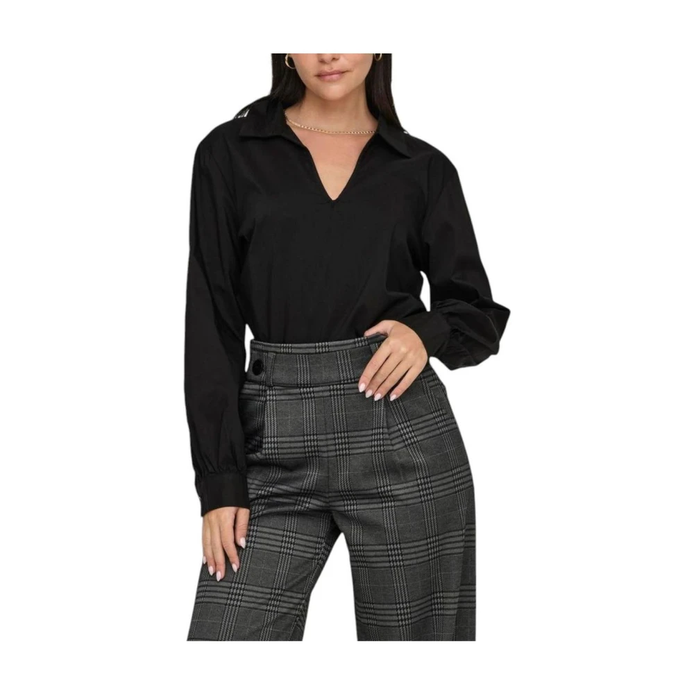Jacqueline de Yong Zwarte Katoenen V-hals Blouse Black Dames