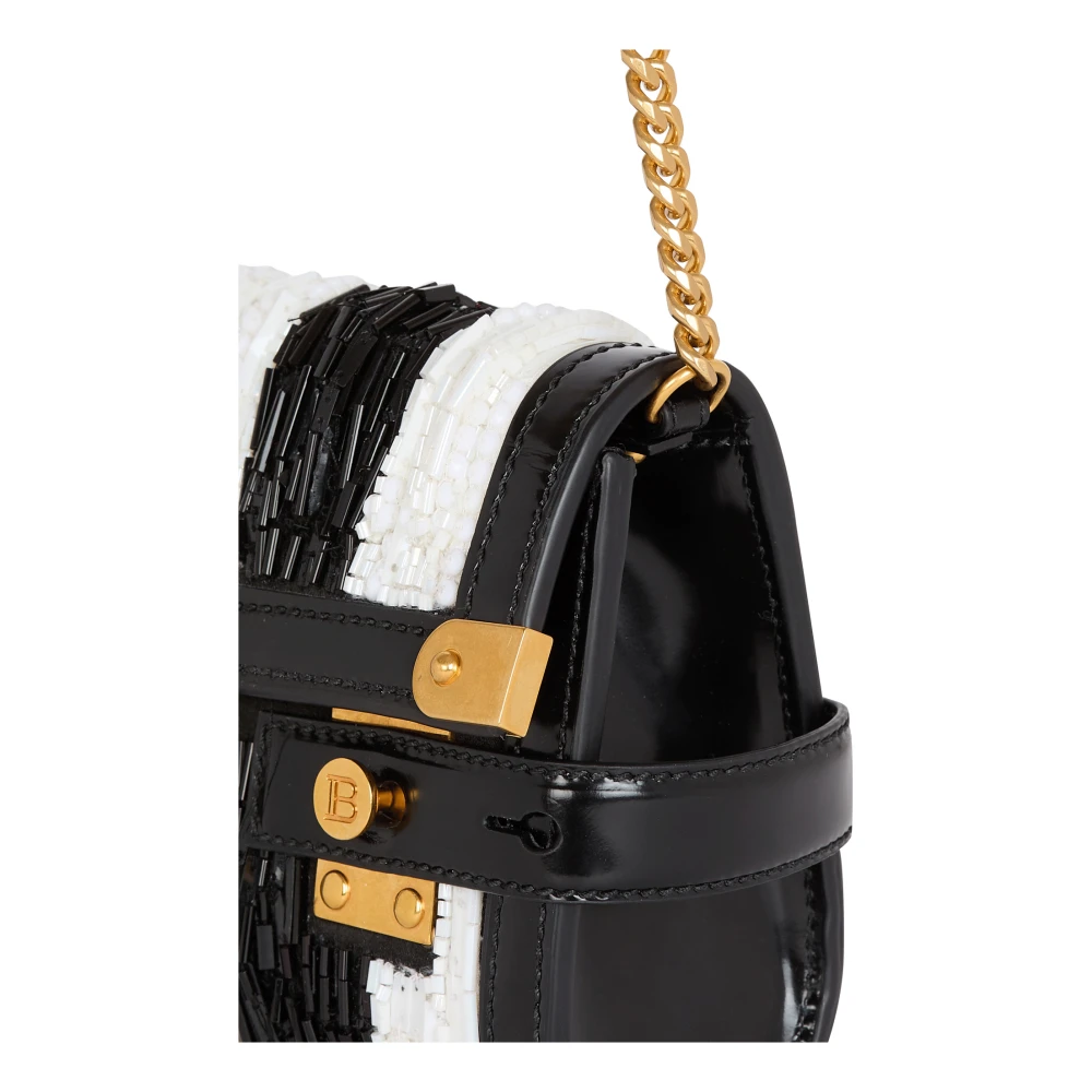 Balmain B-Buzz Pouch 23 met geborduurde strepen Black Dames