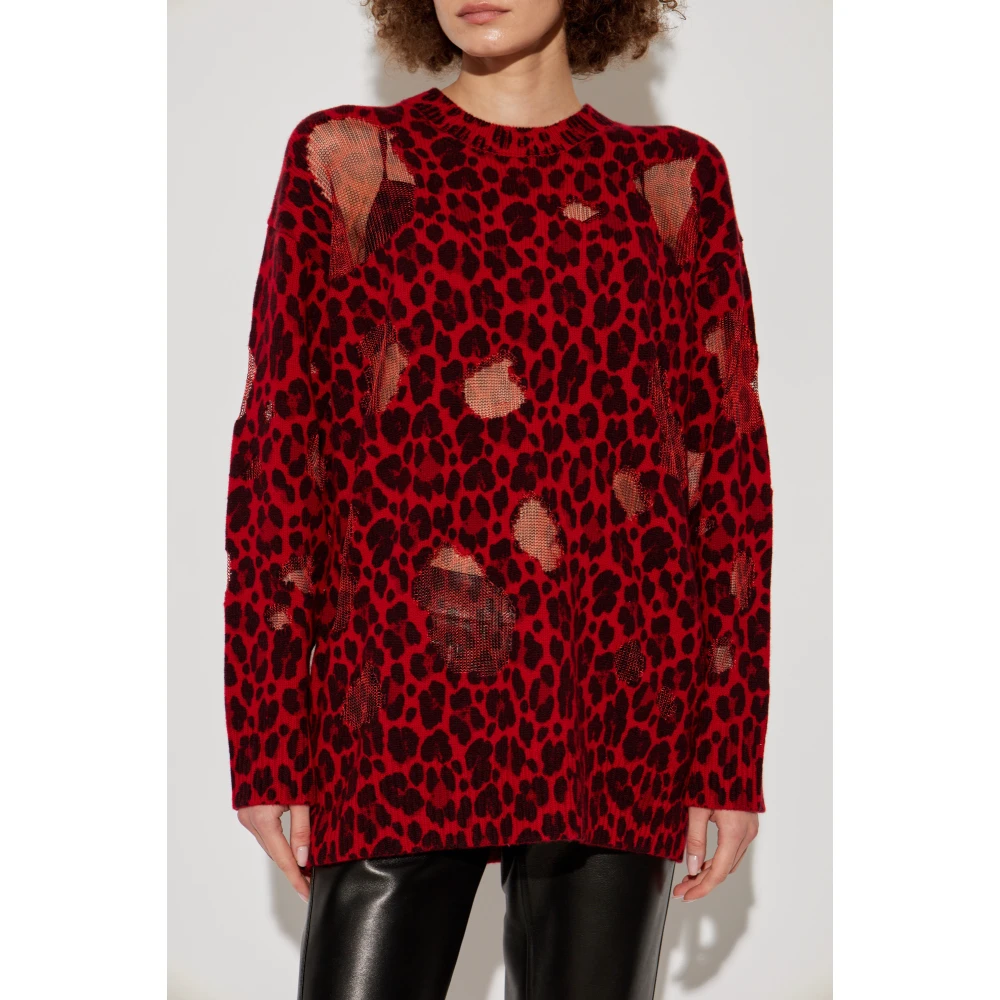 Versace Leopard Print Sweater Red Dames