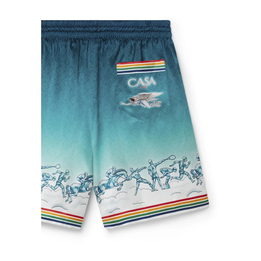 Casablanca Blauwe Gradiënt Zijden Shorts met Olympische Kunst Blue Heren