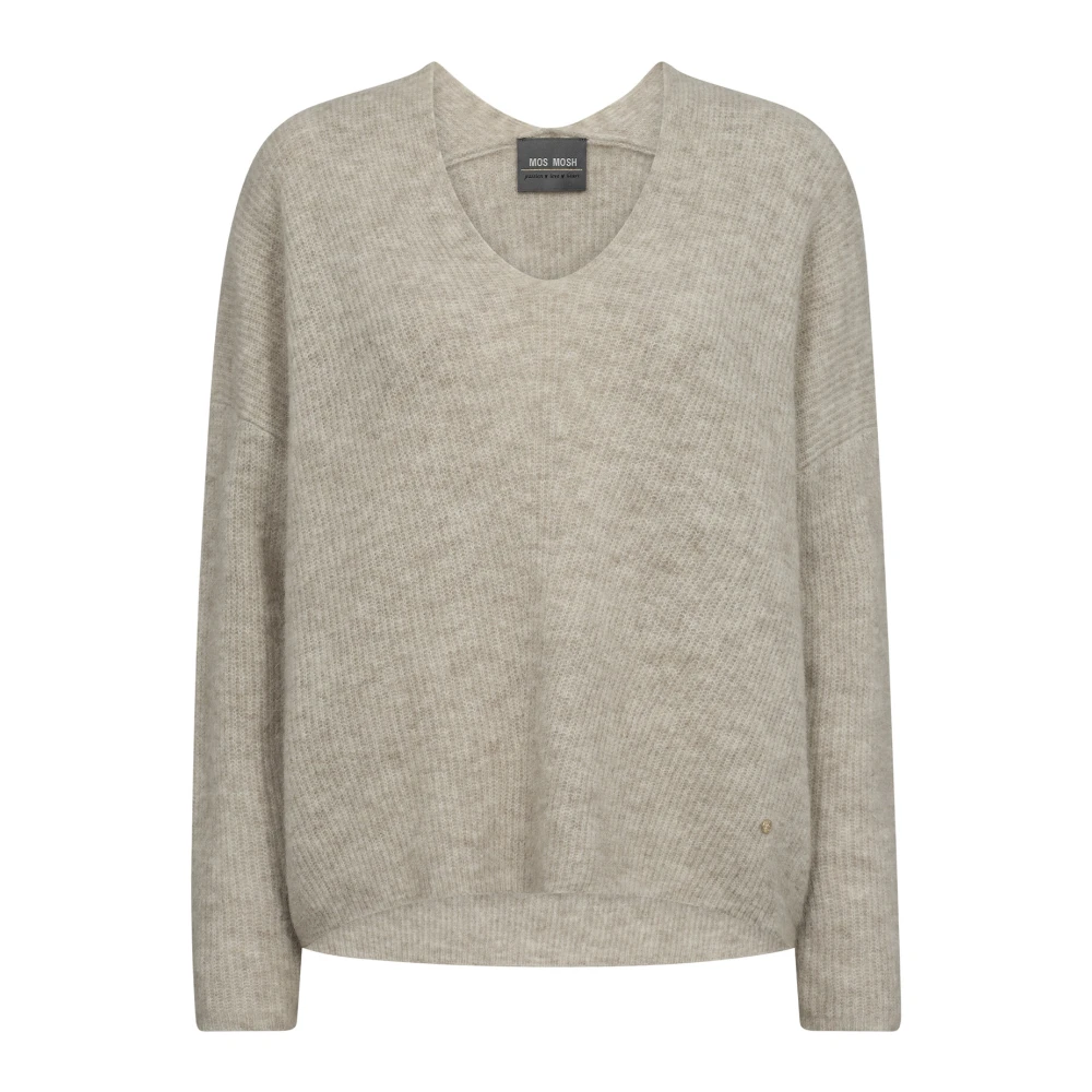 MOS MOSH Zachte V-Hals Gebreide Trui Veergrijs Gray Dames