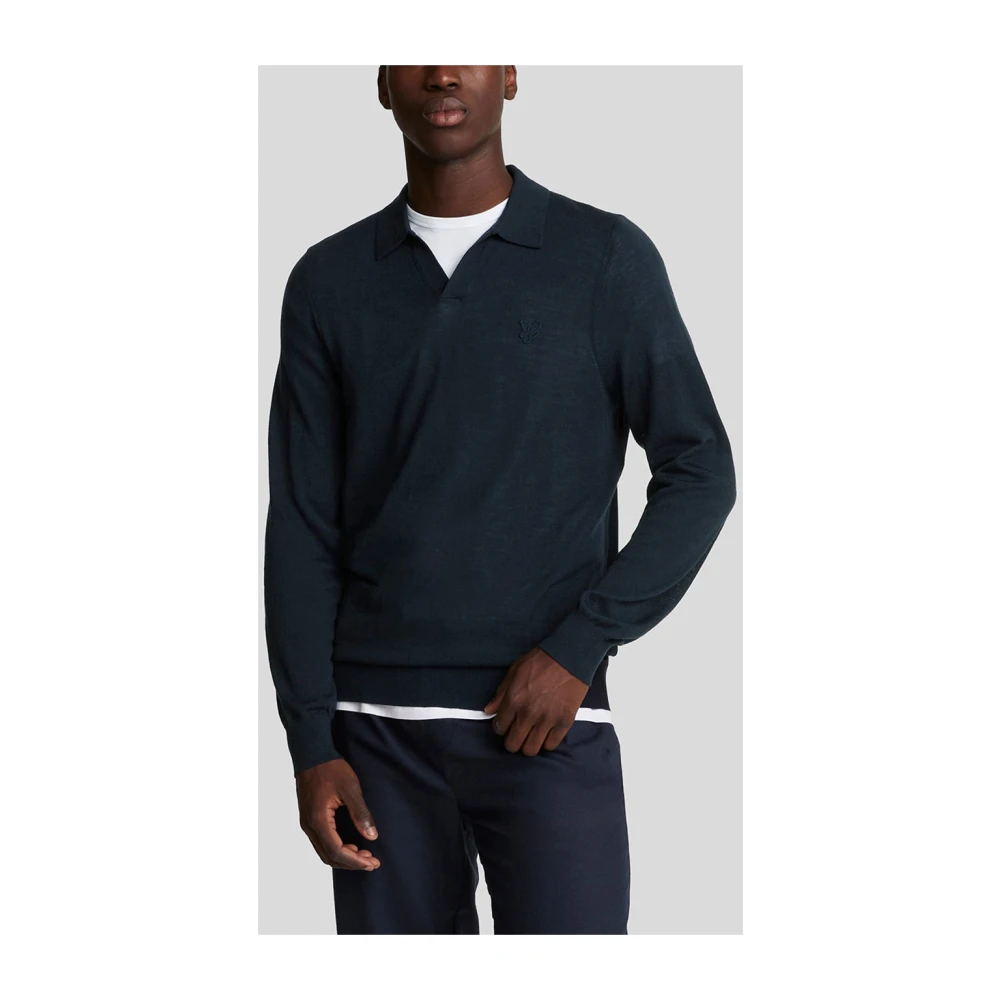 Lyle & Scott Blauwe Merino Kraag Trui Blue Heren