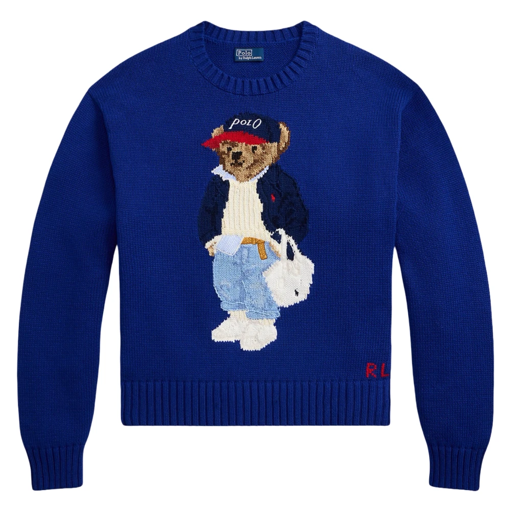 Polo Ralph Lauren Women's Blue Round-Neck Knitwear, Xs, Polo Bear Cewneck Jumper