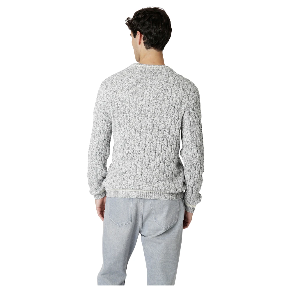 Eleventy Katoen Mouliné Ronde hals Sweater Gray Heren