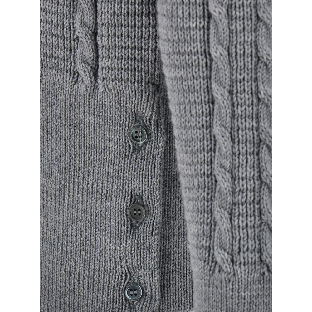 Thom Browne Grijze Cable Knit Trui met RWB Streepdetail Gray Heren