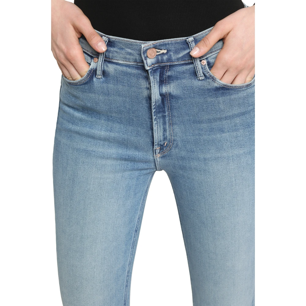 Mother Dazzler Straight Leg Jeans met Frayed Hem Blue Dames