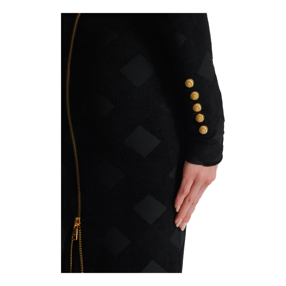 Balmain Lange gingham bouclé jurk Black Dames