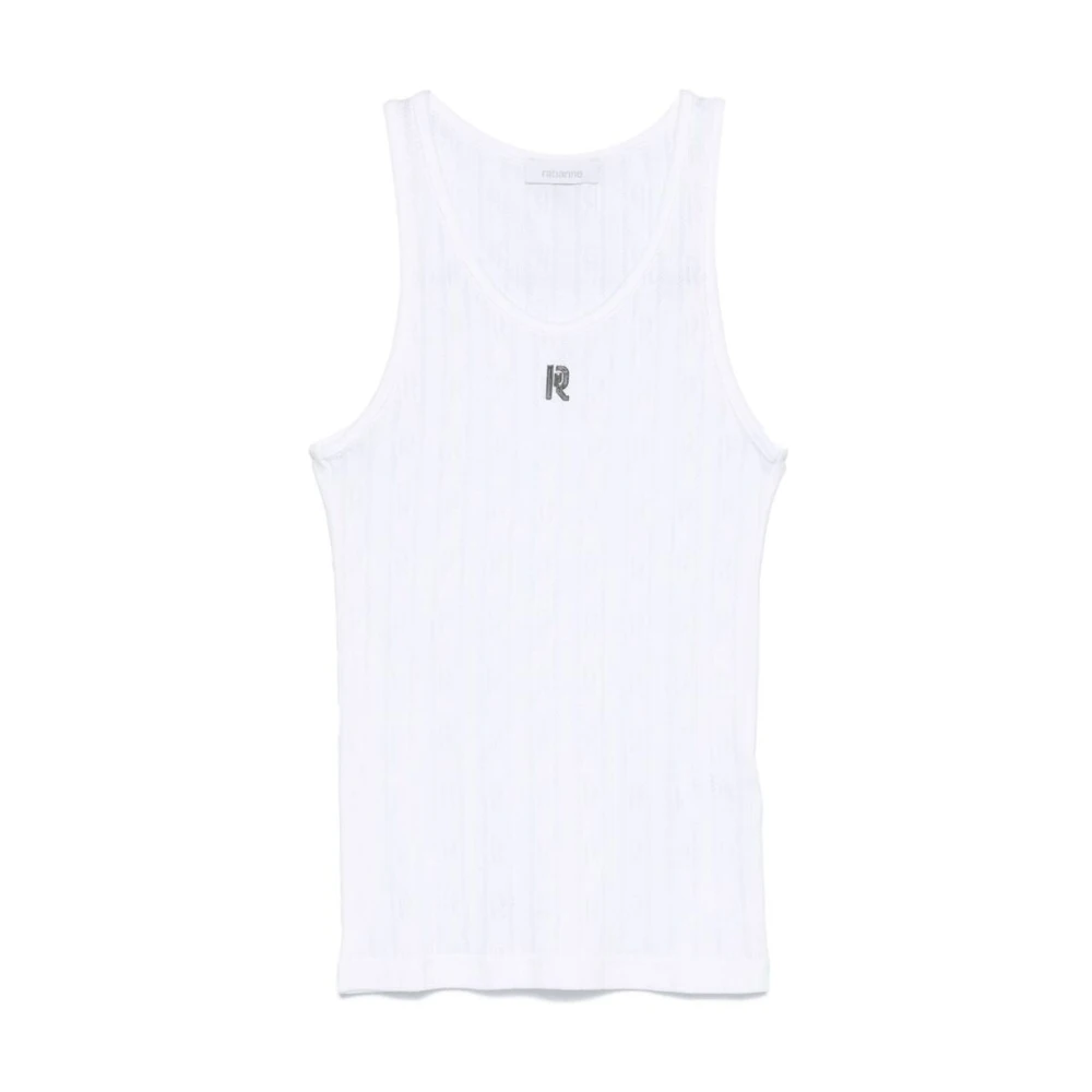 Paco Rabanne Wit Monogram Mouwloos Scoop Neck T-shirt White Dames
