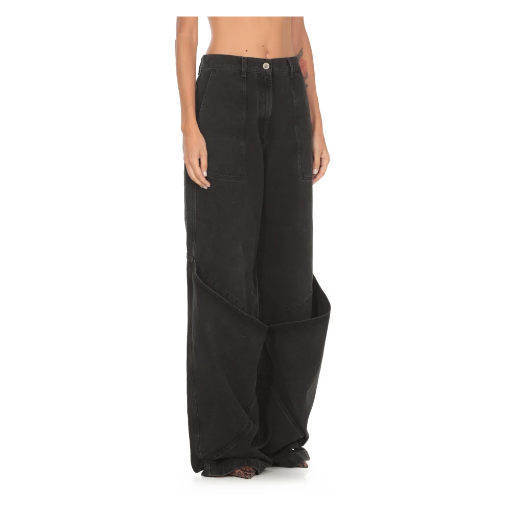 The Attico Zwarte Katoenen Broek met Riemlussen Black Dames