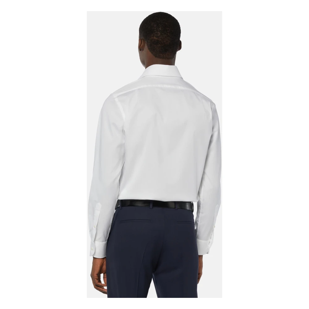 Boggi Milano Regular Fit Wit Overhemd van Pinpoint Katoen White Heren