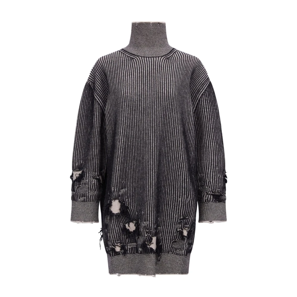 MM6 Maison Margiela Zwarte Gebreide Sweater Jurk Black Dames