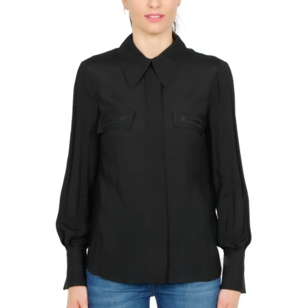 Elisabetta Franchi Lange Mouw Crepe Shirt met Borduurwerk Black Dames