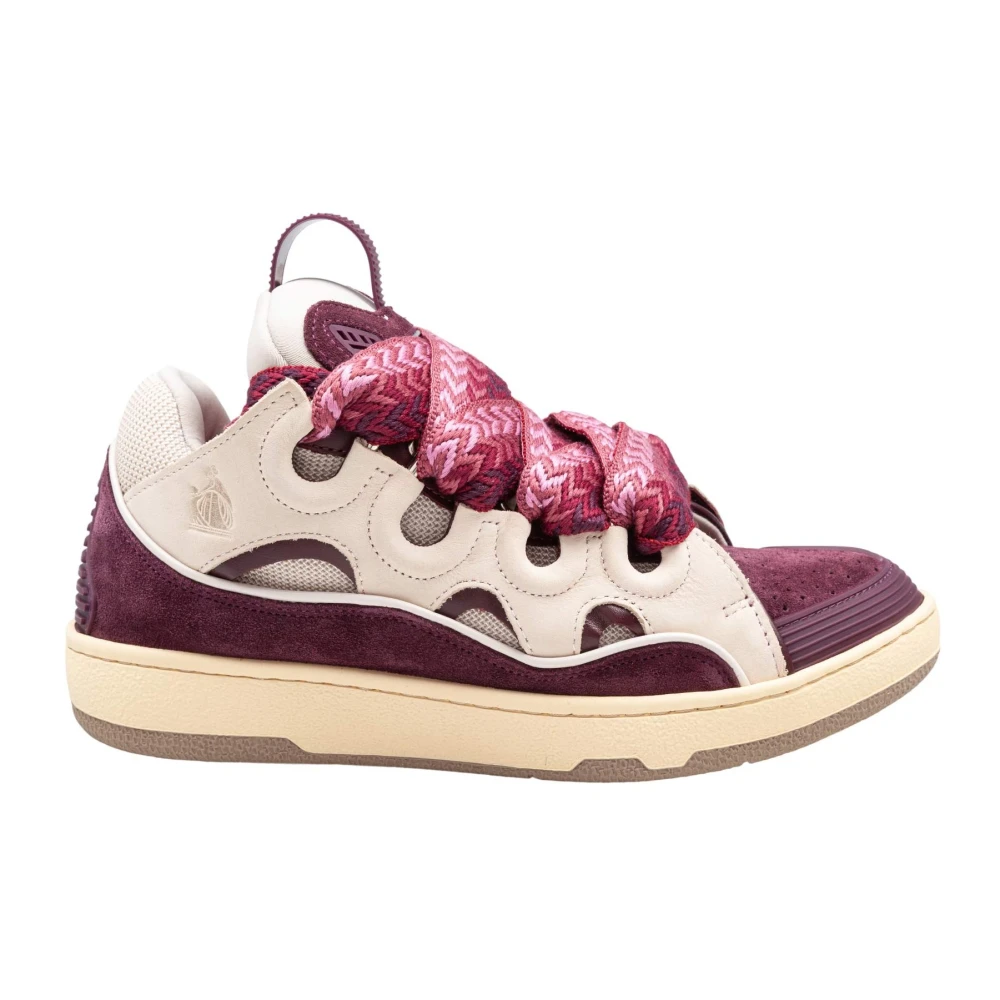 Lanvin Men's Multicolor Beige Burgundy Leather Trainers Lace-Up