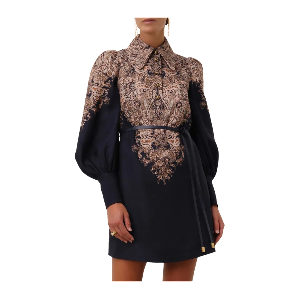 Zimmermann Navy Paisley Linnen Tuniekjurk Multicolor Dames