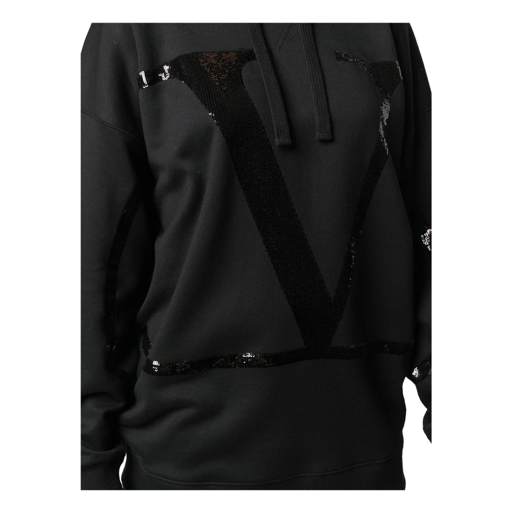 Valentino Sweatshirt met Logo Print en Pailletten Detail Black Dames