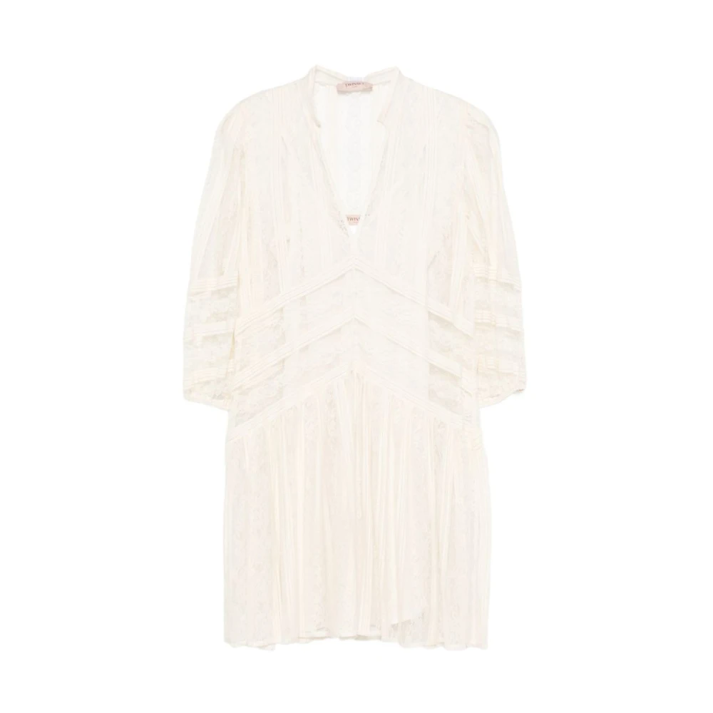 Twinset Women's Beige Laced V-Neck Mini Dress