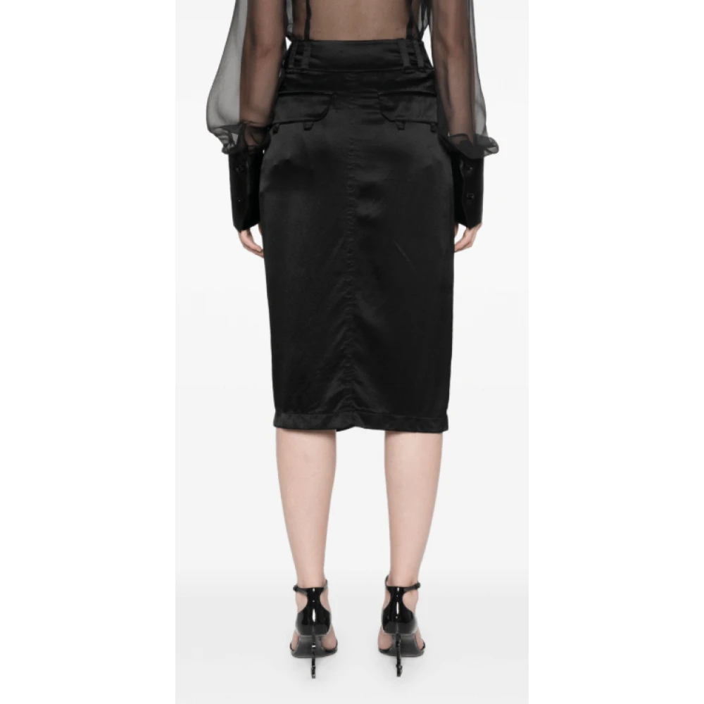 Saint Laurent Zwarte Zijden Midi Rok met Split Black Dames