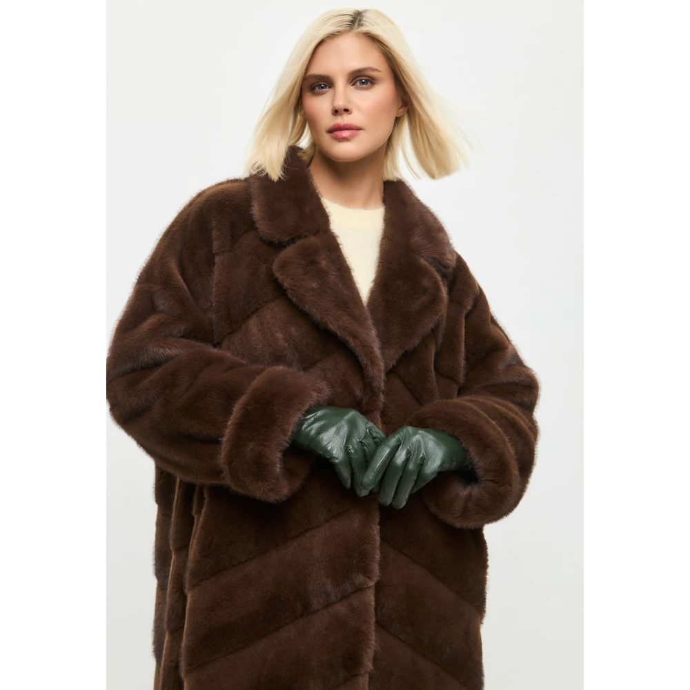 Cesare Gaspari Oversized Faux Fur Coat Bruin Brown Dames