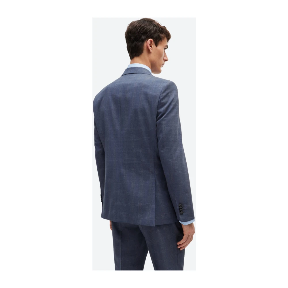 Hugo Boss Geruite wollen blend regular fit jurk Blue Heren