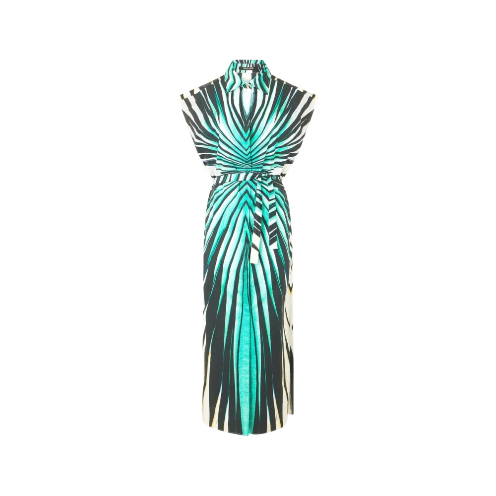 Roberto Cavalli Blue Midi Dresses, Female, Xs, Sea Print Midi Shirt Dress