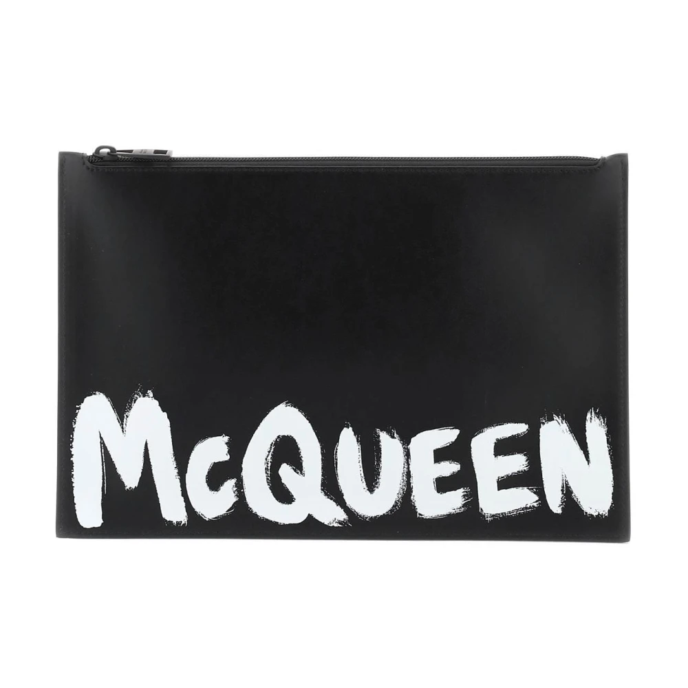 Alexander McQueen Graffiti Läder Flat Pouch Black, Herr