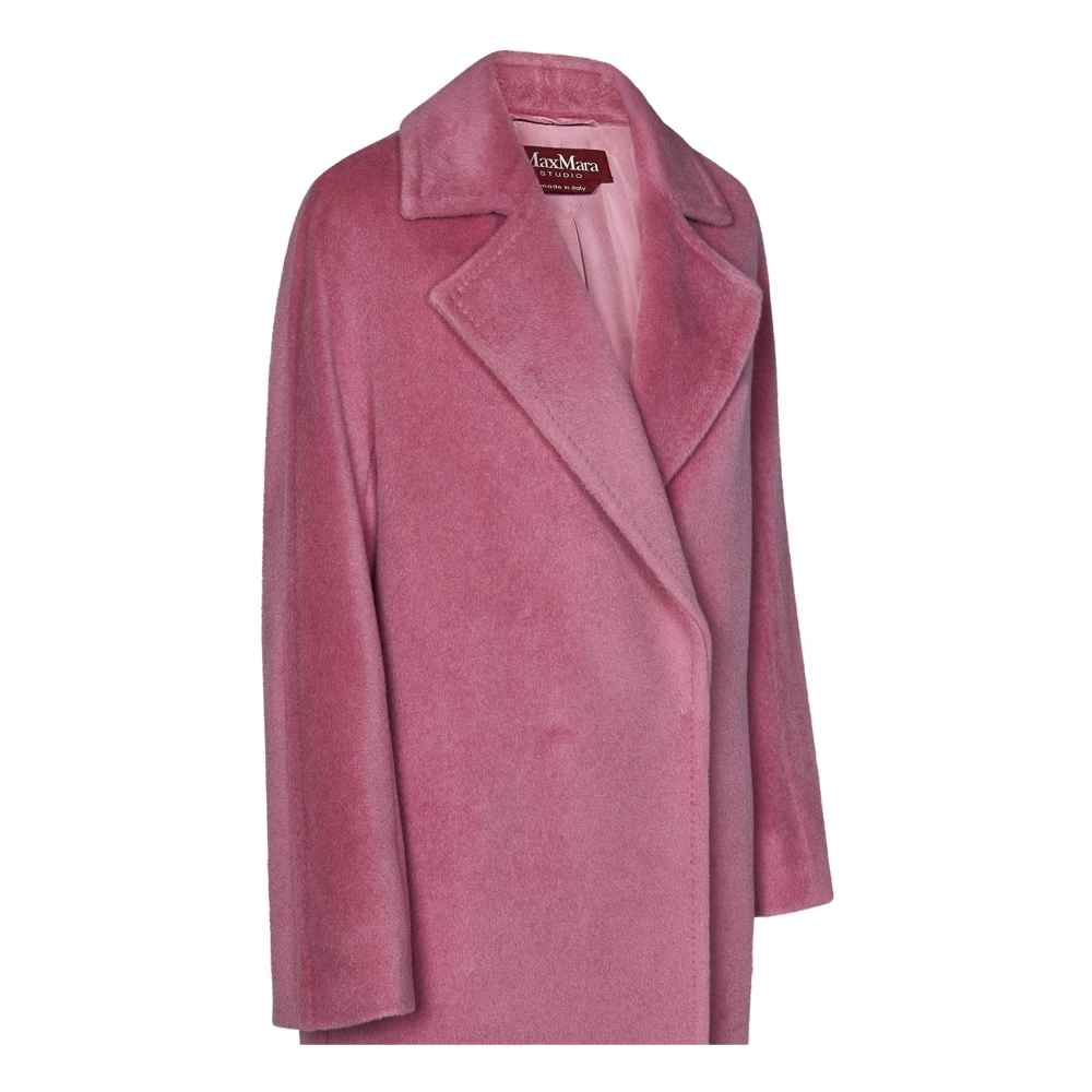 Max Mara Roze Alpaca Wol Double-Breasted Jas Pink Dames
