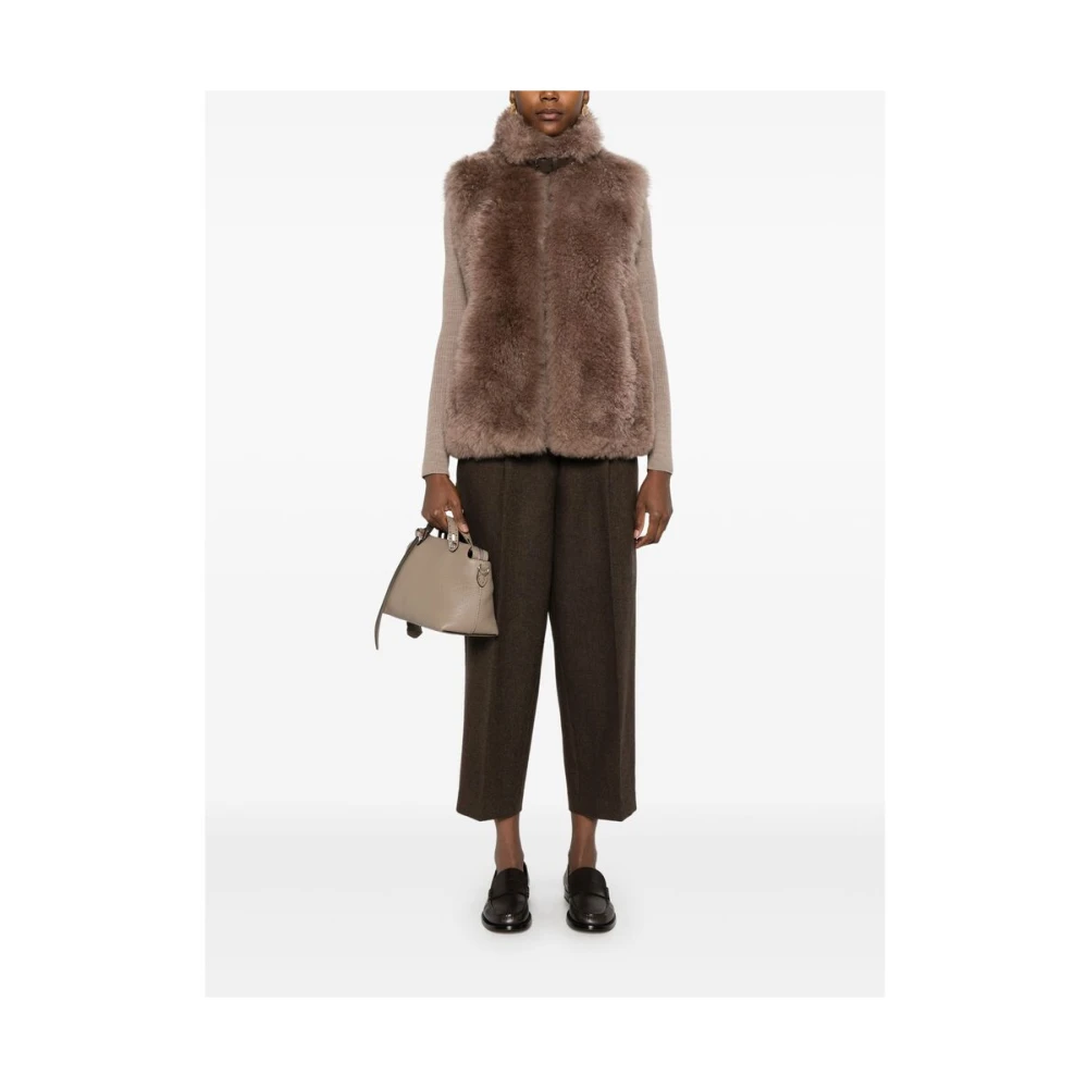 BRUNELLO CUCINELLI Shearling Gewatteerde Ritsvest Brown Dames