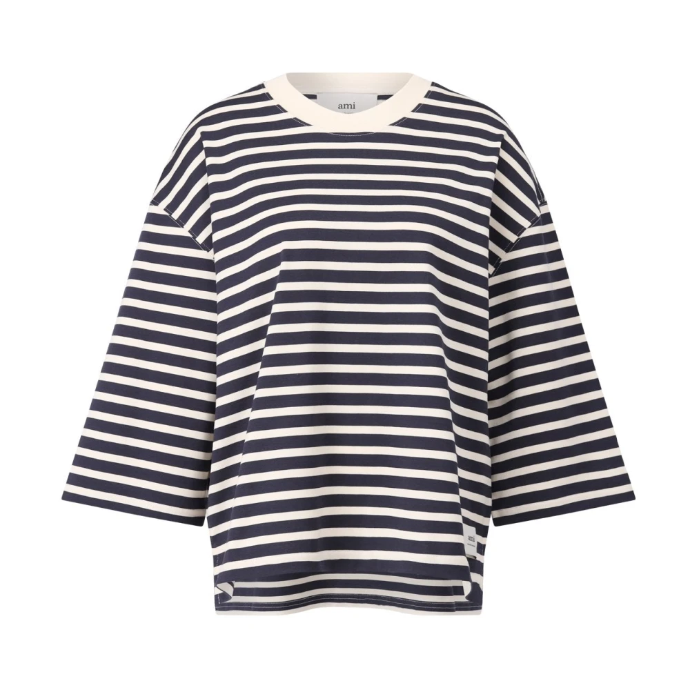 Ami Paris Gestreept Oversized T-shirt met Asymmetrische Zoom Multicolor