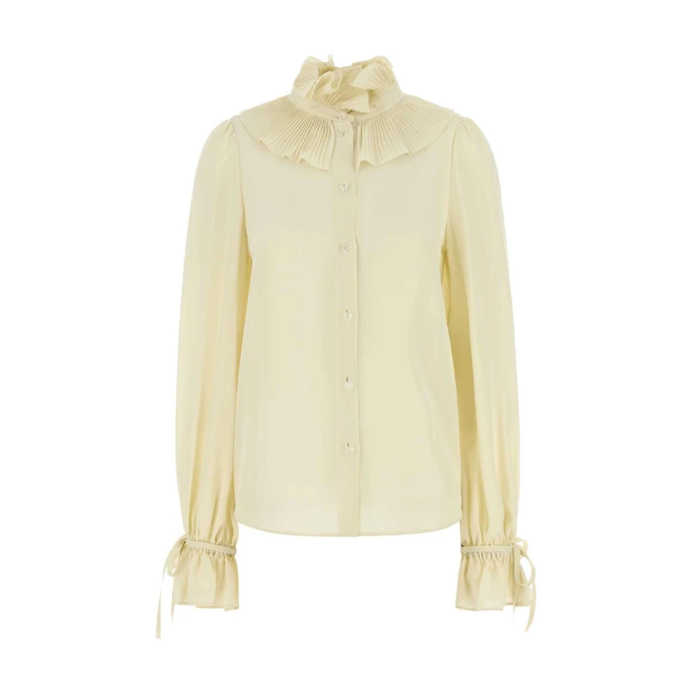Valentino Garavani Women's Yellow Pleated Neck Blouse - Shirts - S - Blouses & Shirts