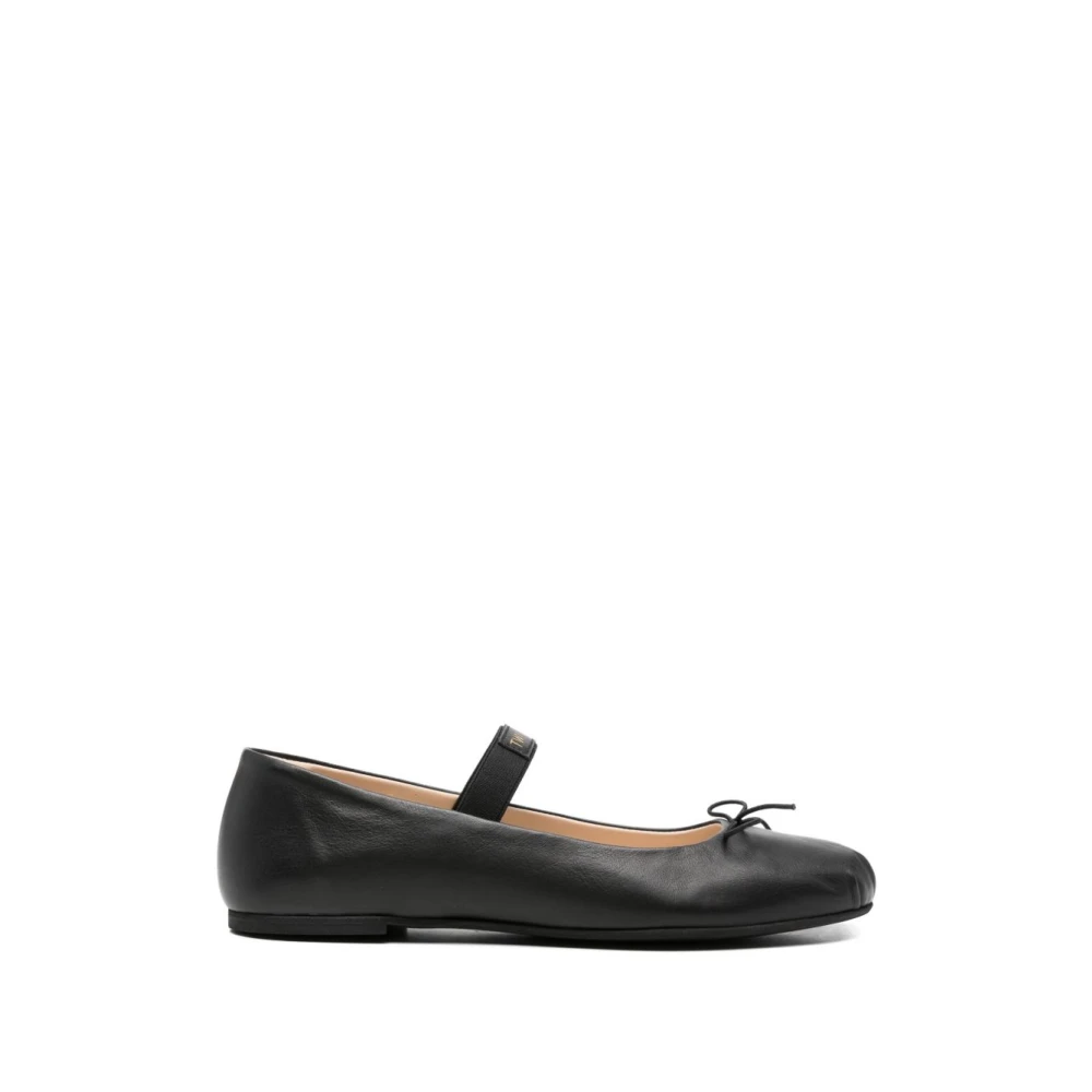 Twinset Girls Black Kids Ballerina Shoes, 39 Eu, Logo-Strap Ballet Flats