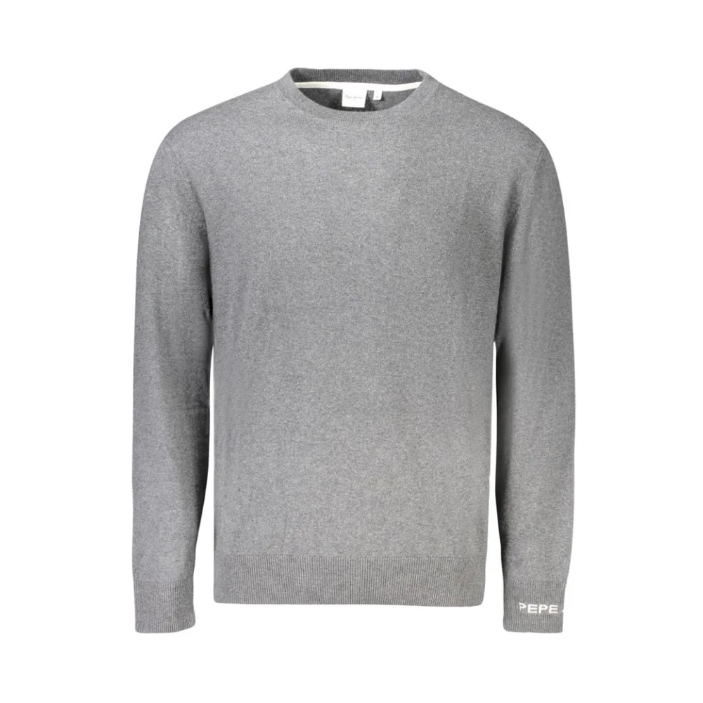 Pepe Jeans Men's Gray Round-Neck Knitwear, Xl, Cotton Jumper With Embroidery