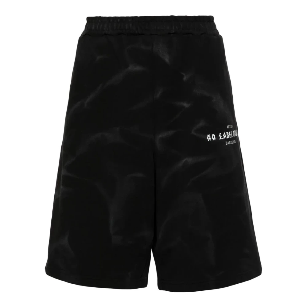 44 Label Group Zwarte katoenen shorts met vervaagd effect en logo print Black Heren