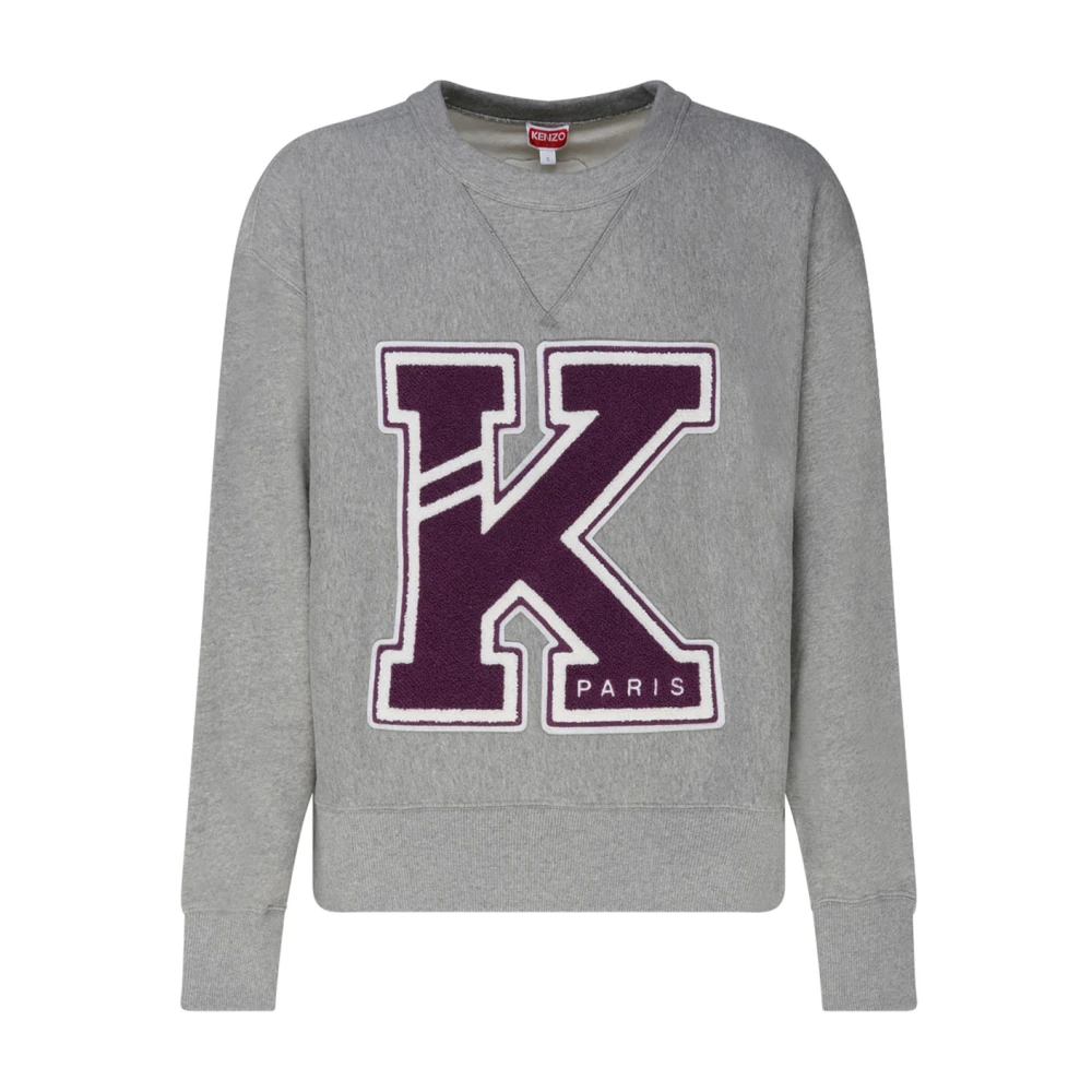 Kenzo Herr Grå Sweatshirts & Hoodies M, Bomull, Sweatshirt Med Logotypapplikation