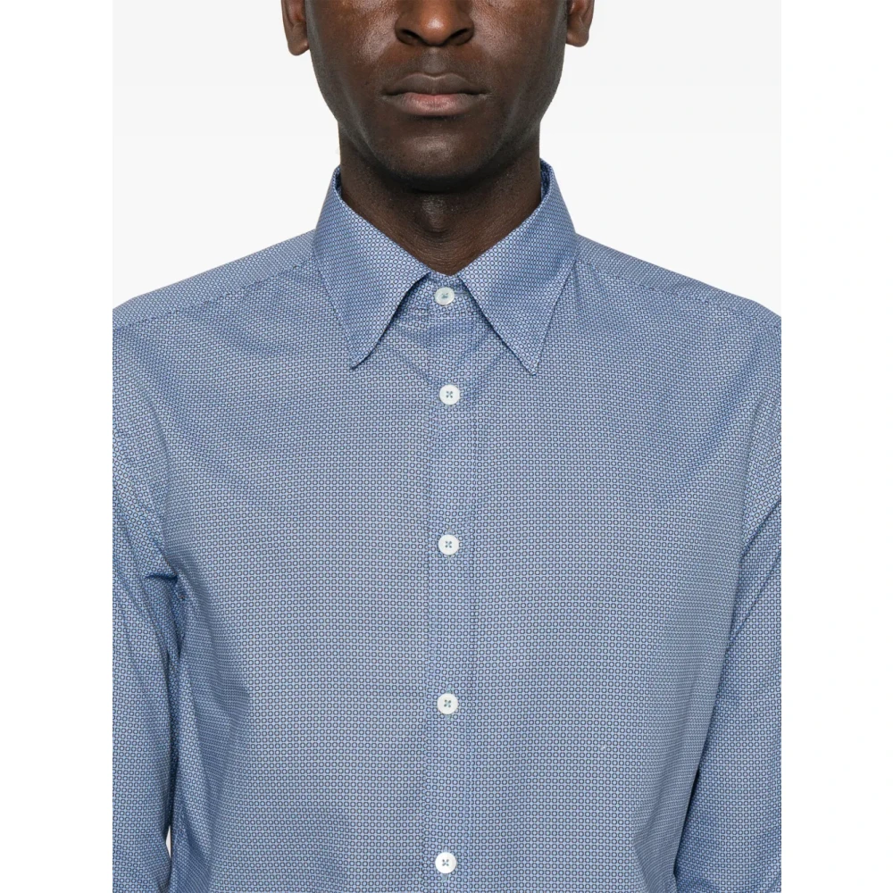 Canali Geruite Overhemd in Cerulean Blauw Blue Heren